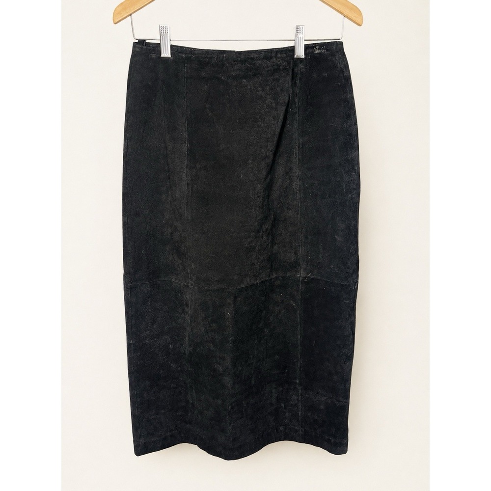 Vintage Bagatelle Leather Midi Skirt Women's 6P Black 100% Leather Pencil Skirt